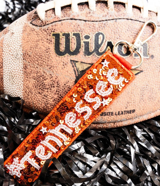 Orange and White 'Tennessee' Sequin Wristlet Keychain