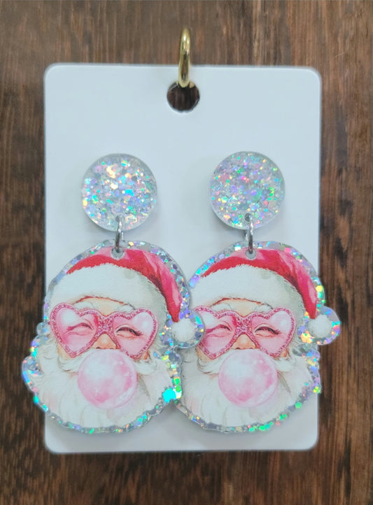 Groovy Bubble Blowing Santa Earrings