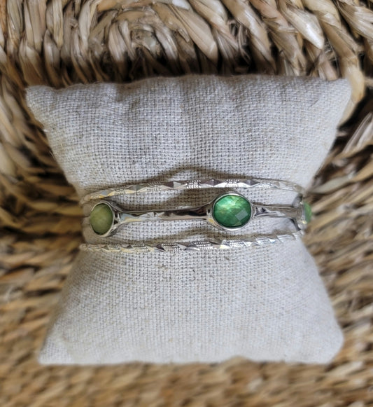 3 Piece Green Stone Bangle Set