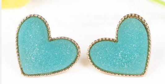Large Druzy Heart Stud Earrings