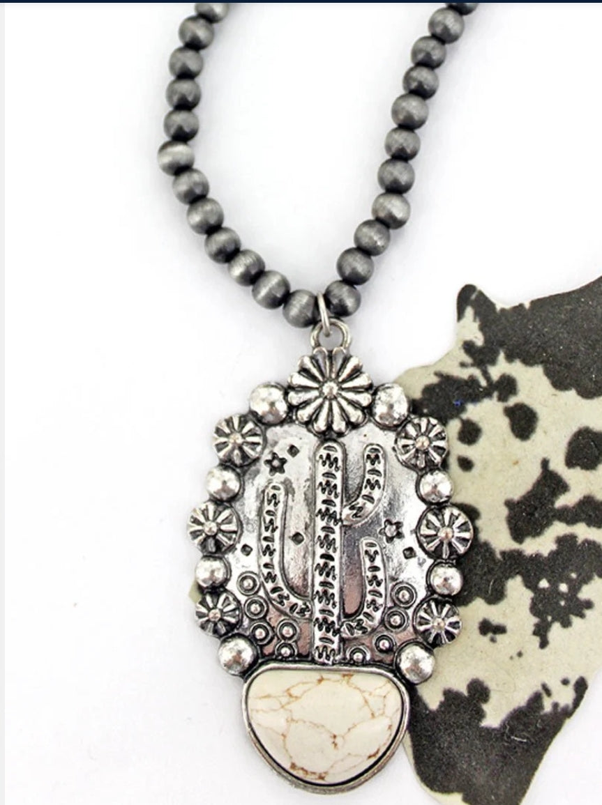 Cactus and Howlite Stone Necklace
