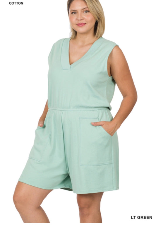 Cotton-Sleeveless Pocket Romper