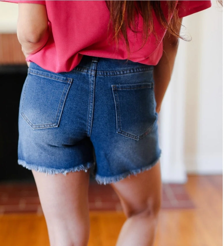 American Flag High Rise Frayed Hem Denim Shorts