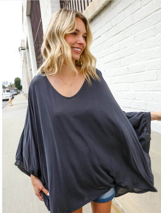 Plus Dolman Bubble Sleeve Slouchy Modal Knit Top