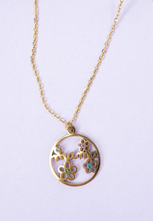 Flower 'Mama' Goldtone Necklace