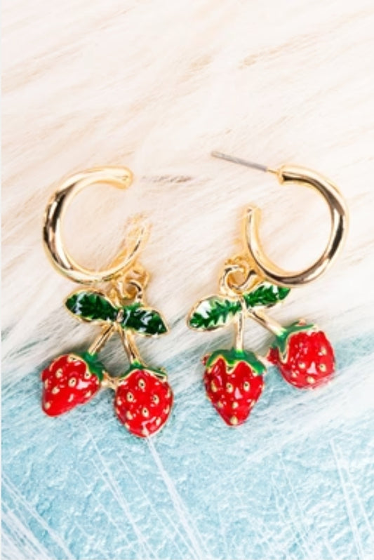 Strawberry Pickin' Goldtone Earrings