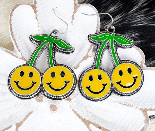 Happy Face Cherry Dangle Earrings