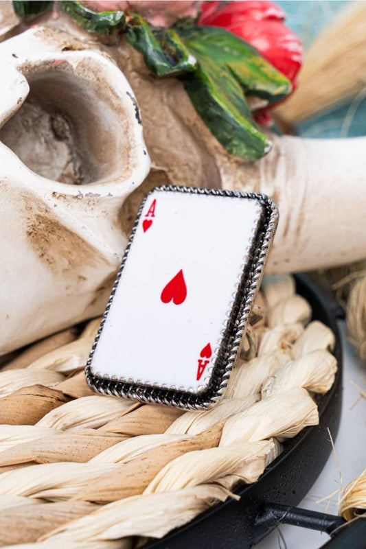 Ace Of Heart Silvertone Ring