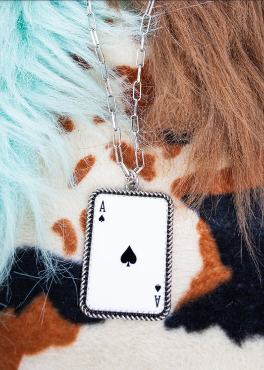 Ace Of Spades Silvertone Necklace