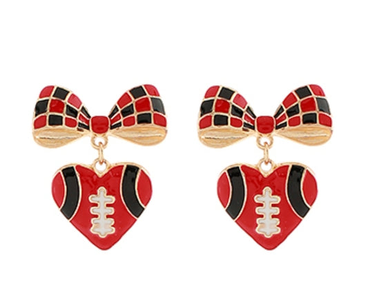 Gameday:Football Ribbon & Heart Earrings(PREORDER)