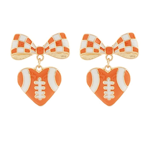 Gameday:Football Ribbon & Heart Earrings(PREORDER)