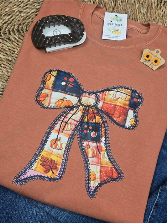 Fall Patchwork Bow Tee