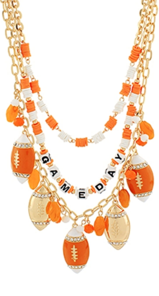 Gameday Charm Necklace - Orange and White