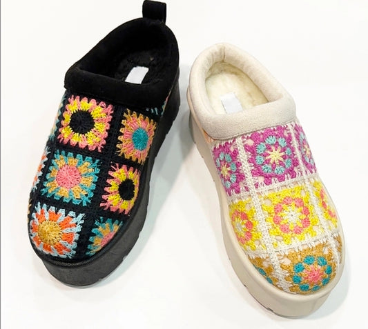 Granny Square Crochet Sherpa Boots(PREORDER for BEIGE) ETA MID DECEMBER Black in stock