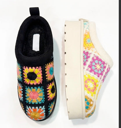 Granny Square Crochet Sherpa Boots(PREORDER for BEIGE) ETA MID DECEMBER Black in stock