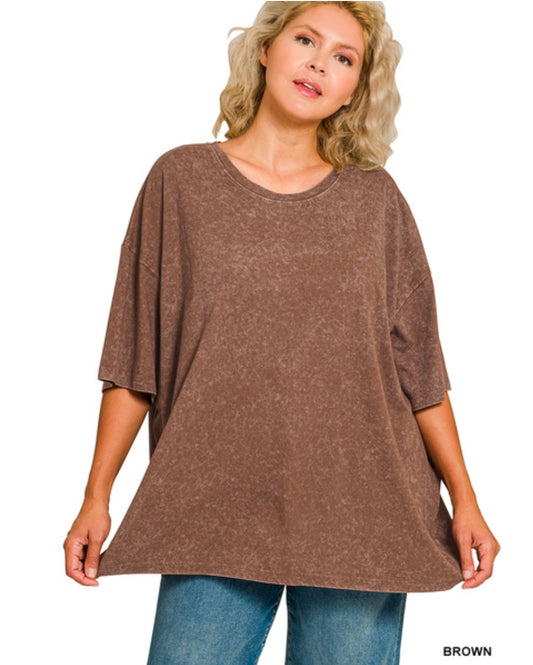 ACID WASH COTTON DROP SHOULDER BOYFRIEND BOX TEE