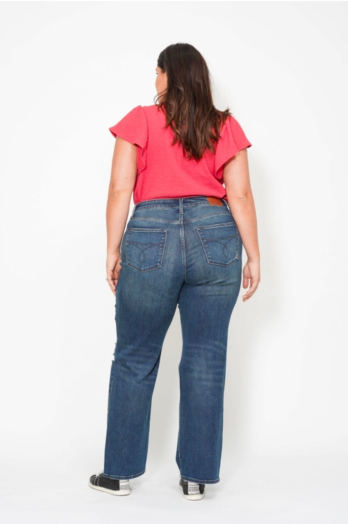 High Waisted Ripped Knee Dad JUDY BLUE