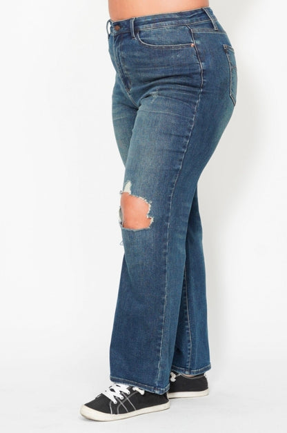 High Waisted Ripped Knee Dad JUDY BLUE