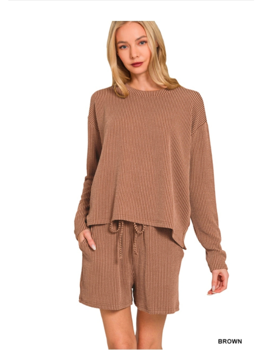 Raised rib long sleeve tee & shorts set