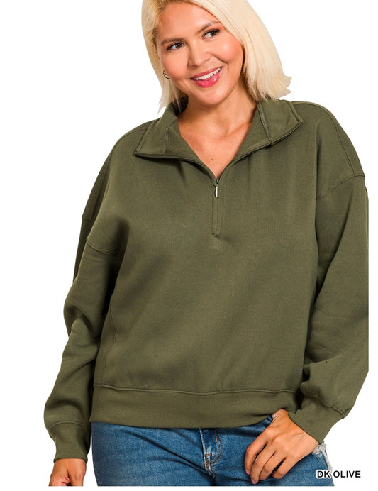 Fleece high neck half zip sweatshirts