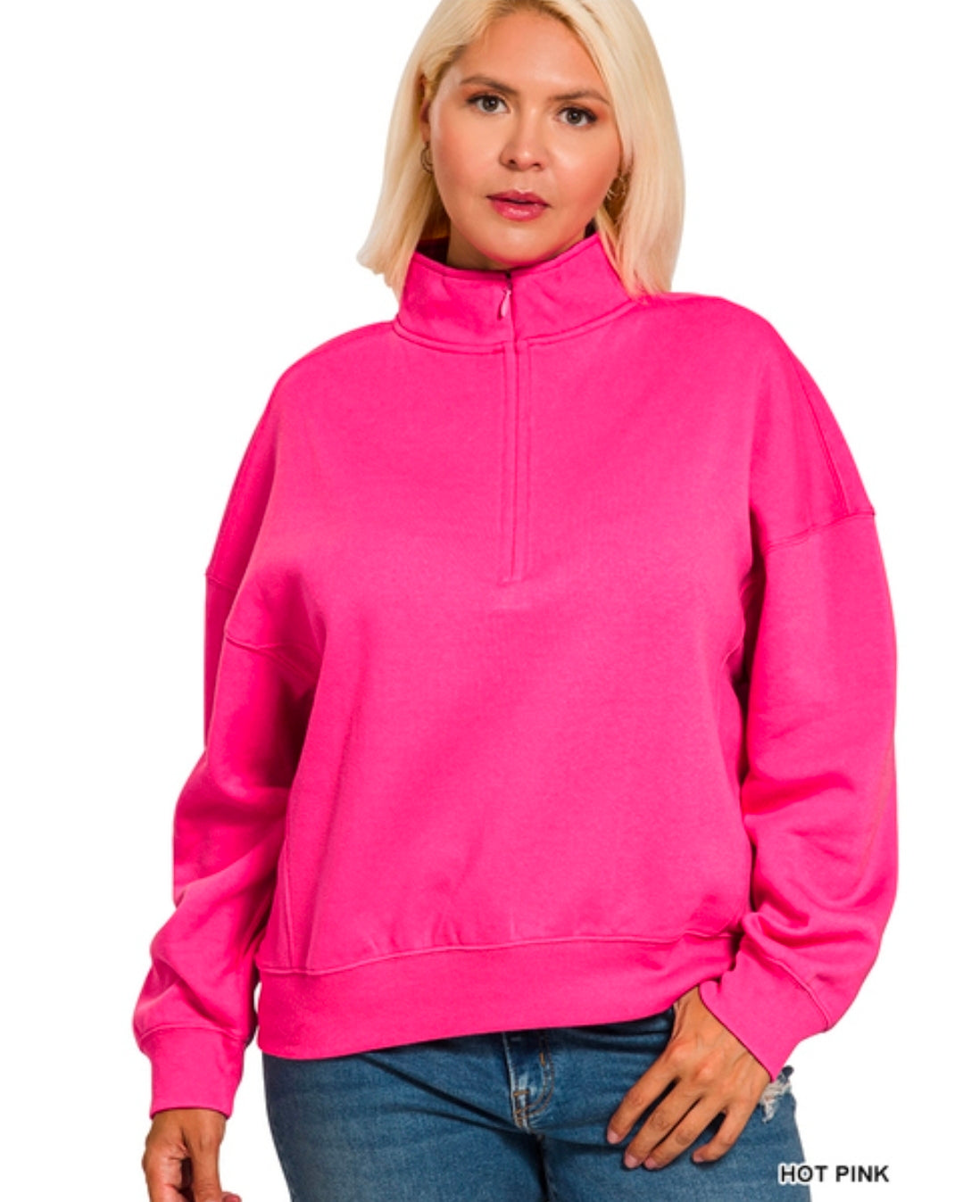 Fleece high neck half zip sweatshirts