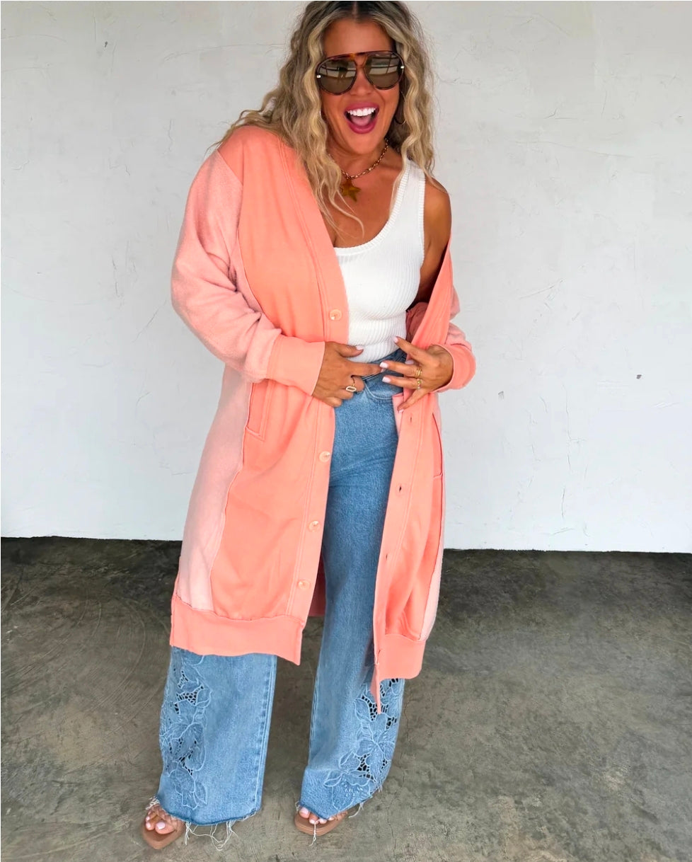 Spring Desi Sweatshirt Cardigan(PREORDER) Sage Green and Lavender in Stock in OS and PS