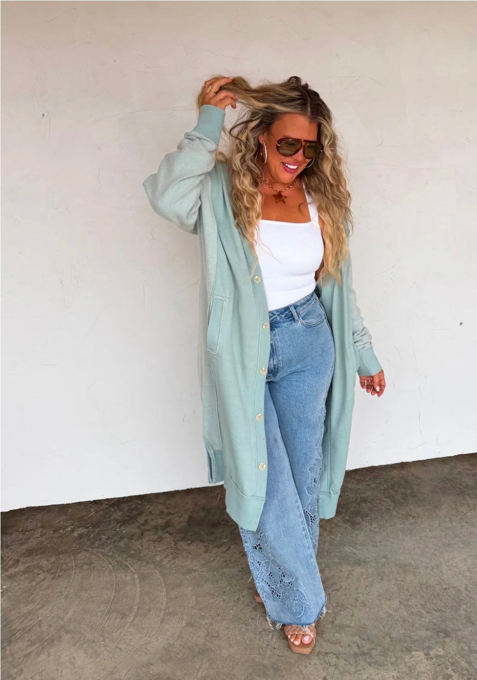 Spring Desi Sweatshirt Cardigan(PREORDER) Sage Green and Lavender in Stock in OS and PS
