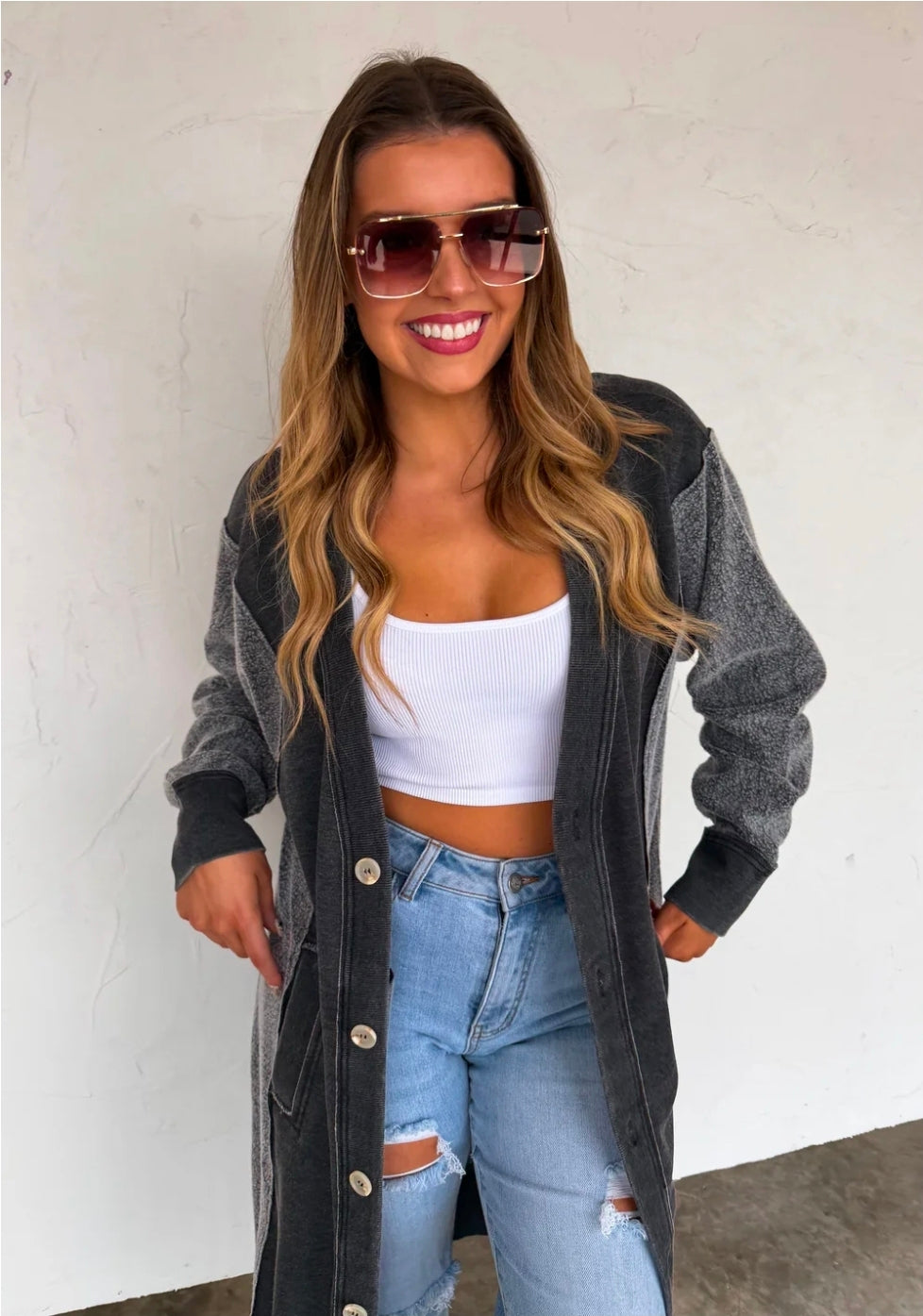 Spring Desi Sweatshirt Cardigan(PREORDER) Sage Green and Lavender in Stock in OS and PS
