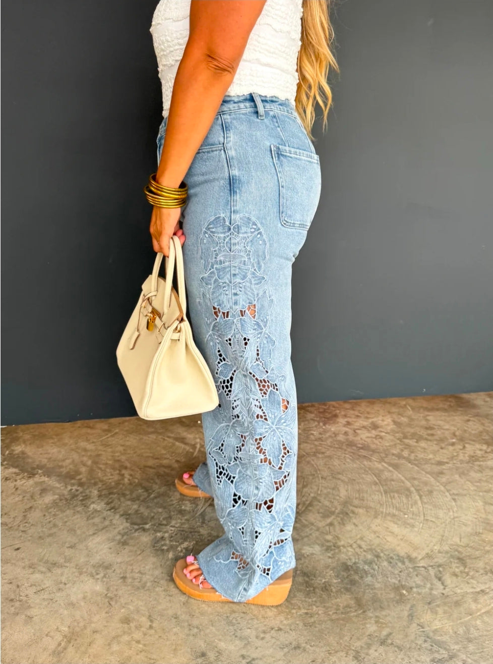 Floral Charm Wide Leg Jeans