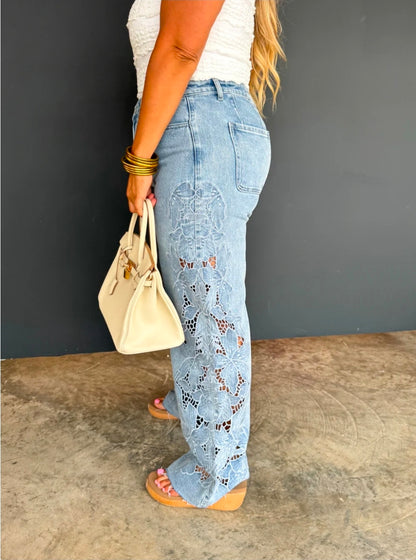 Floral Charm Wide Leg Jeans