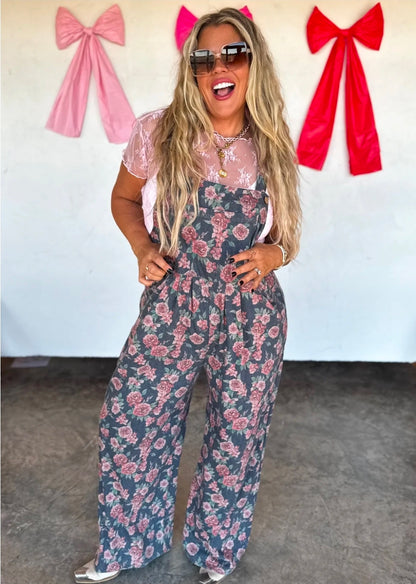 CASSIDY FLORAL DENIM OVERALLS(PREORDER)