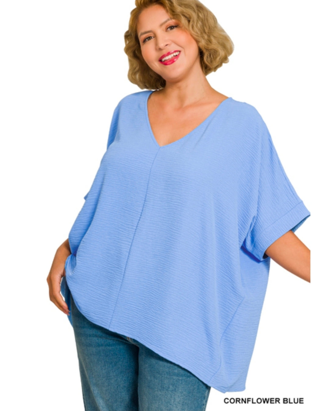 Woven Airflow V-neck Dolman Top