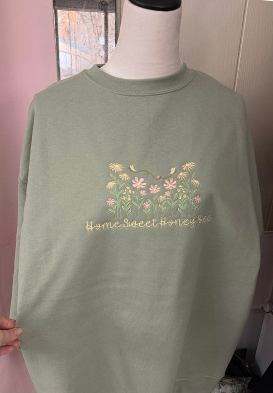 🐝🌸Embroidered Home Sweet Honey Bee Floral Sweatshirt (PREORDER)🐝🌸