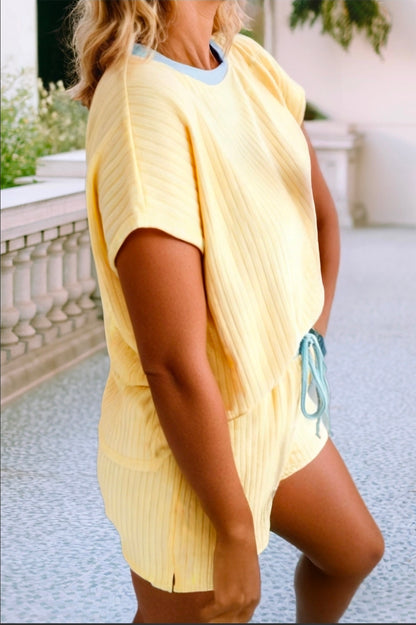 Casual Solid Colorblock Short Sleeve Set