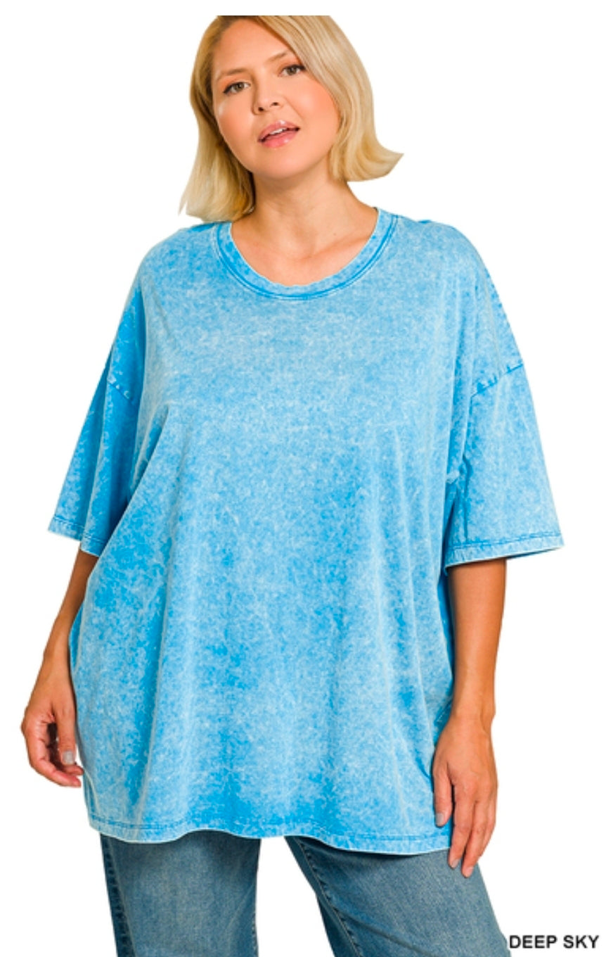 ACID WASH COTTON DROP SHOULDER BOYFRIEND BOX TEE