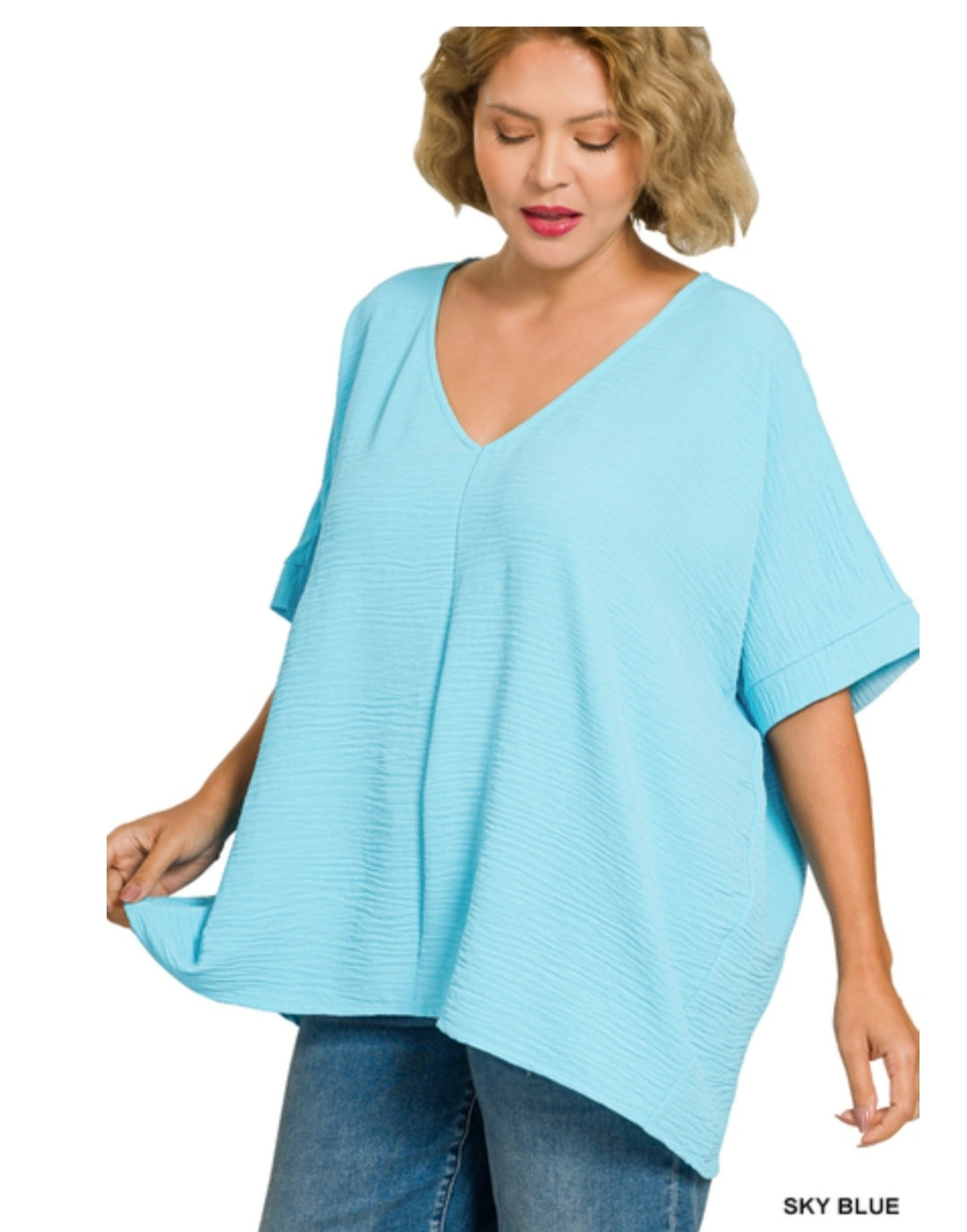 Woven Airflow V-neck Dolman Top