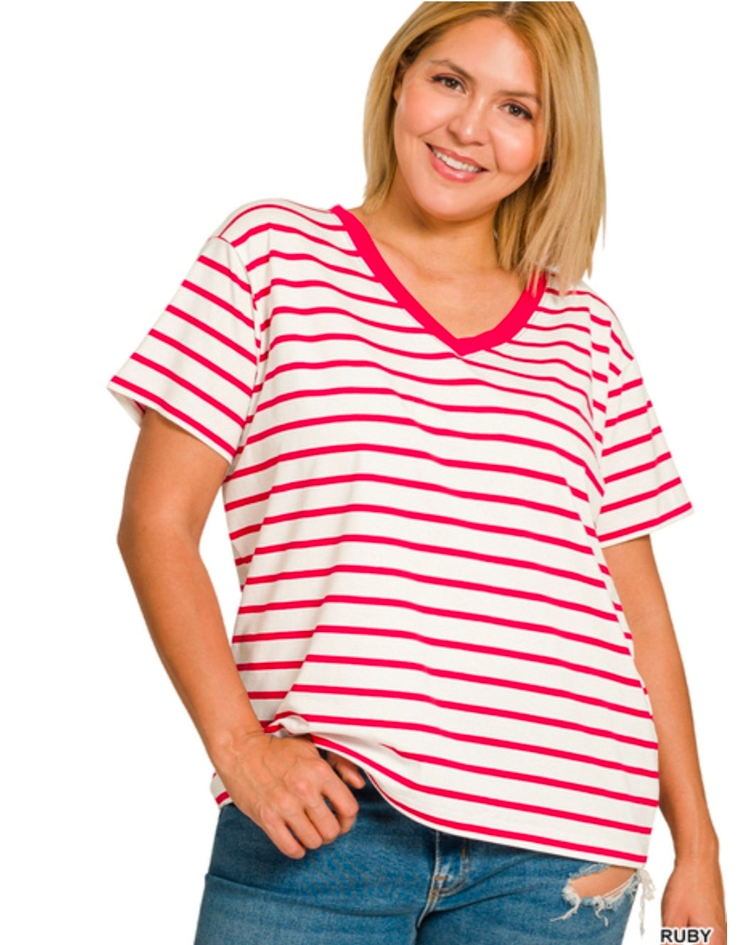 Ruby Striped Basic Tee(PREORDER)