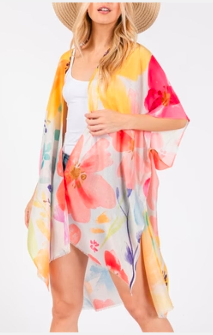 Soft Blooms Yellow Kimono