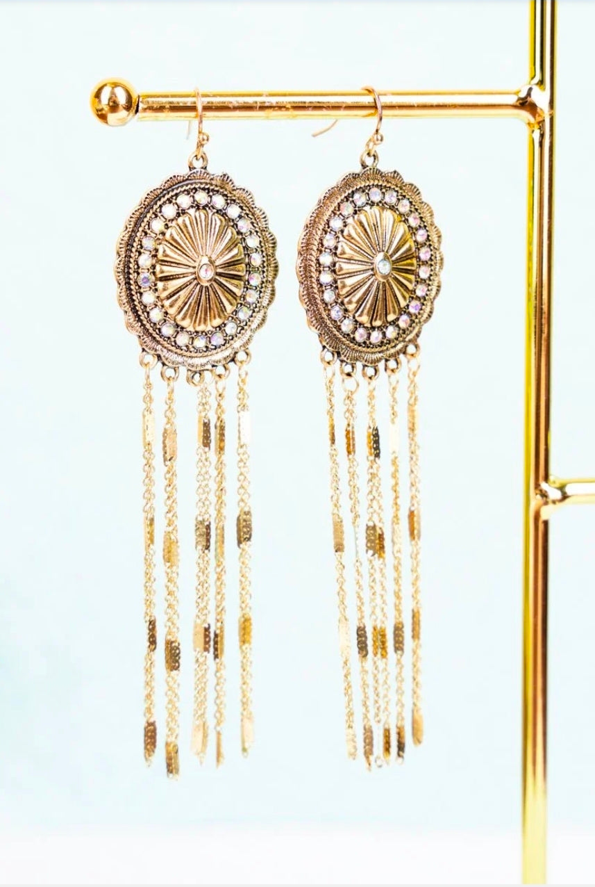 Show Stopper Iridescent Crystal Goldtone Fringe Earrings