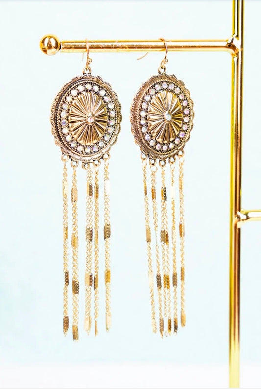 Show Stopper Iridescent Crystal Goldtone Fringe Earrings