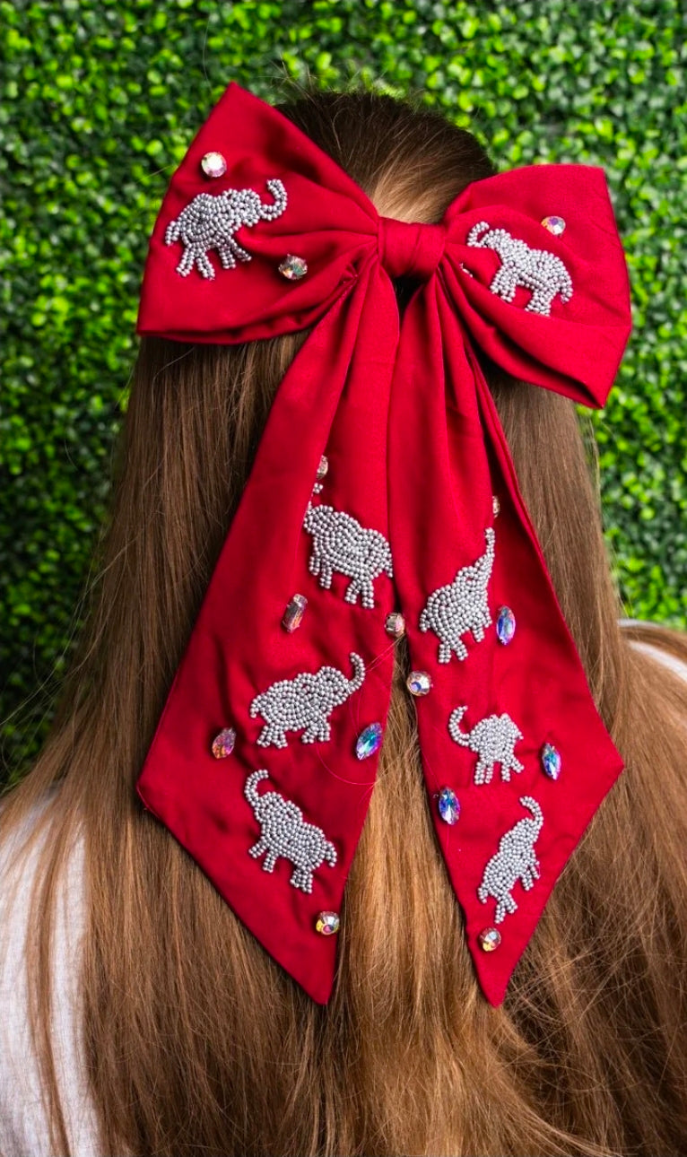 Tailgating Trunks Burgundy Hair Bow Barrette