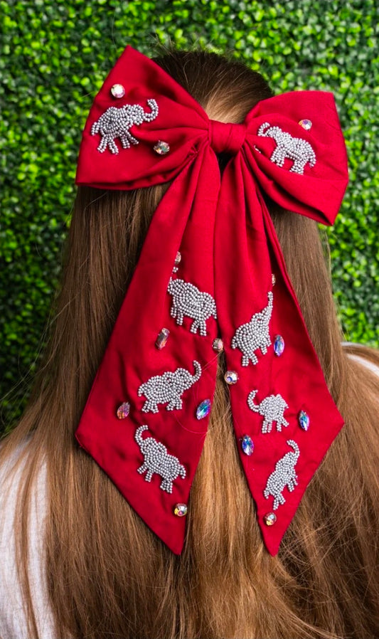 Tailgating Trunks Burgundy Hair Bow Barrette
