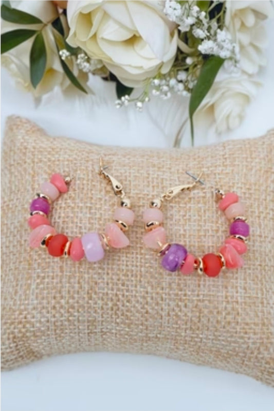 Light Rose & Goldtone Beaded Soho Hoop Earrings