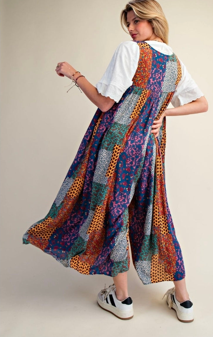Easel Patchwork Printed Jumpsuit