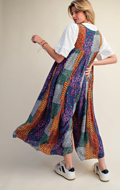 Easel Patchwork Printed Jumpsuit