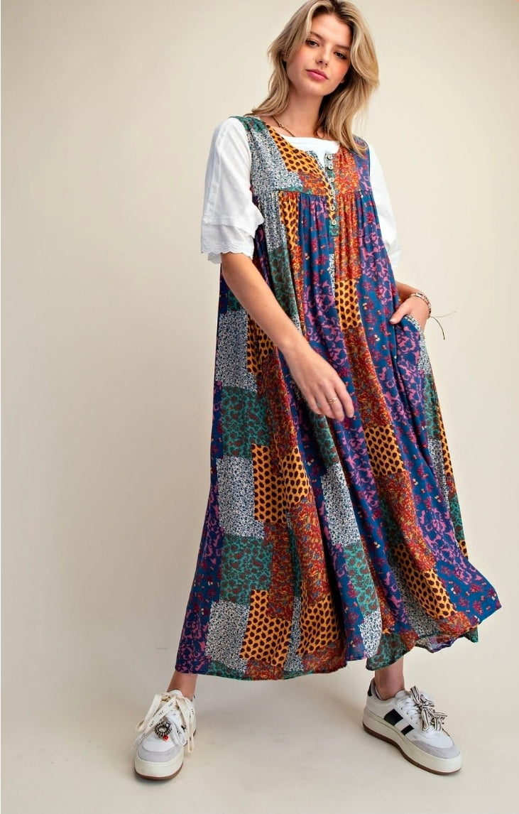 Easel Patchwork Printed Jumpsuit