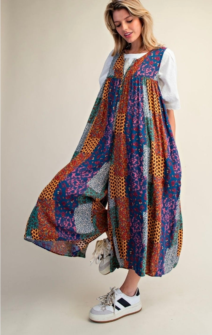 Easel Patchwork Printed Jumpsuit