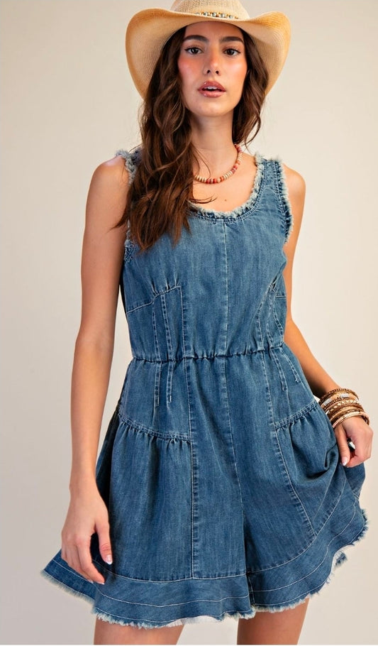 Self Fray Washed Denim Romper(PREORDER-ETA LATE MAY)