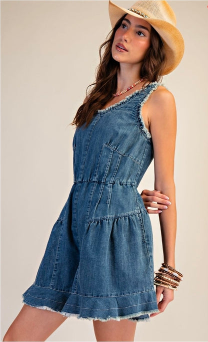 Self Fray Washed Denim Romper(PREORDER-ETA LATE MAY)