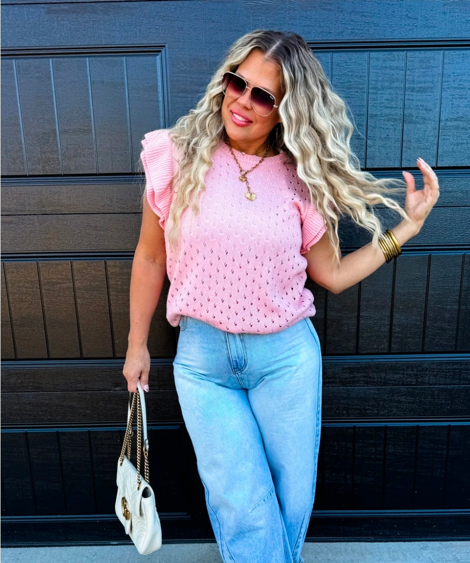 RUFFLE SLEEVE SWEATER TOP